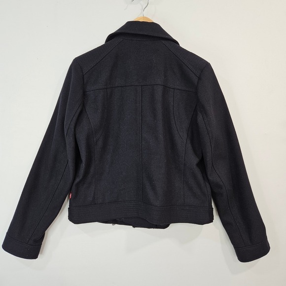 LEVIS Womens Wool Blend Navy Moto Punk Jacket Small Asymmetrical Zip Edgy - Picture 5 of 16
